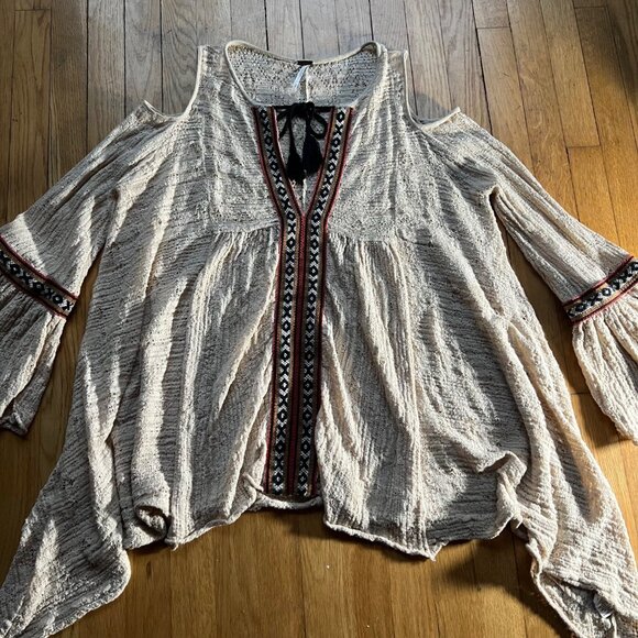 Free People Size S Beige For The Love of Flowers Boho Cold Shoulder Tunic Top - Picture 14 of 16